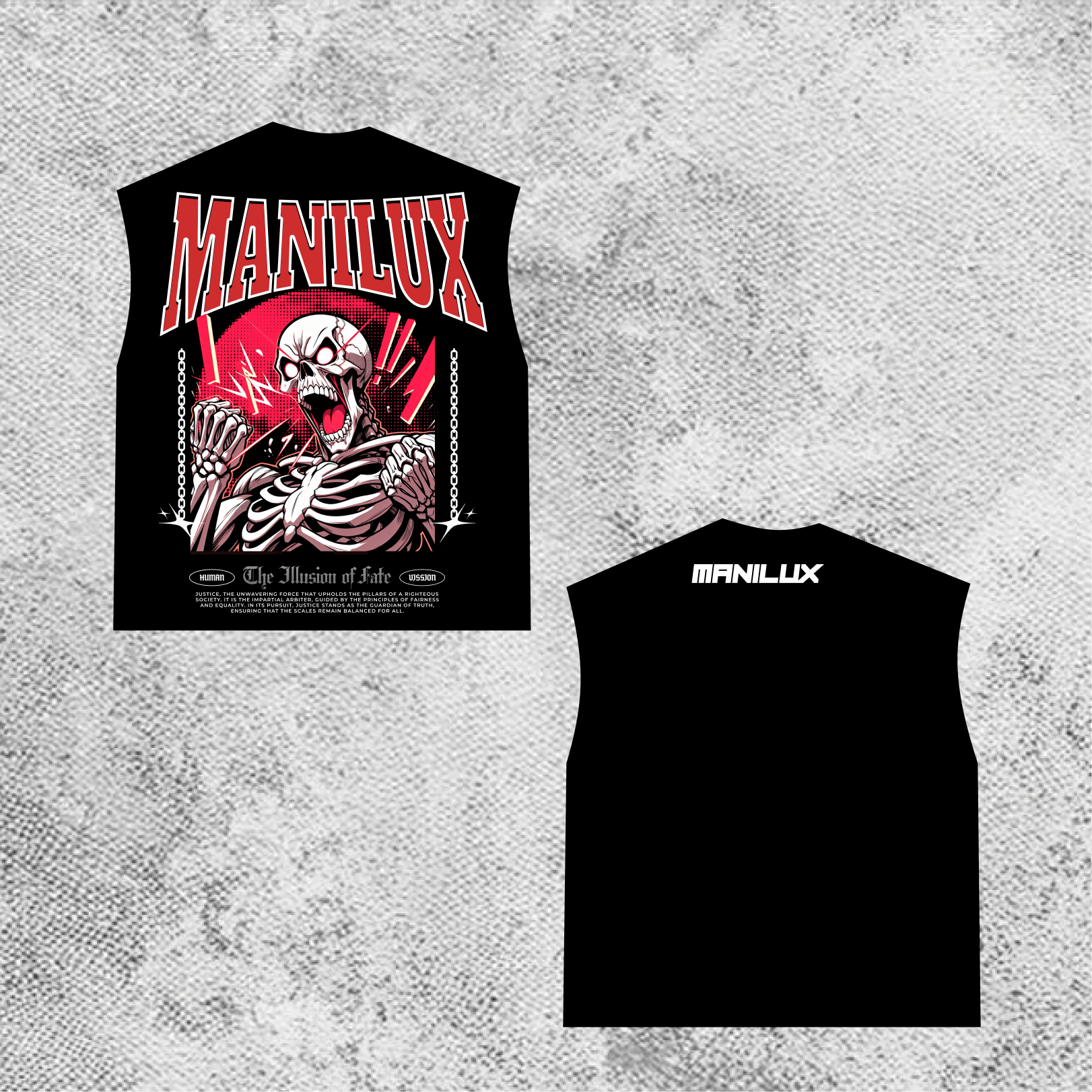 Manilux “Illusion of Fate” Armless Tee – Black by Manilux - Manilux